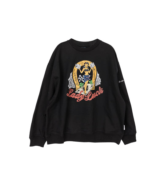 LADY LUCK CREWNECK SWEATSHIRT BLACK