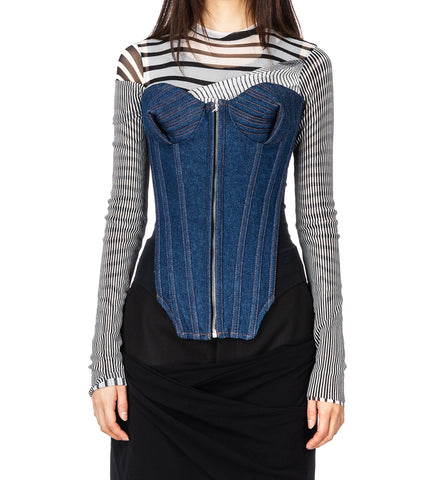 DENIM CORSET WITH MESH DETAIL INDIGO/BLACK