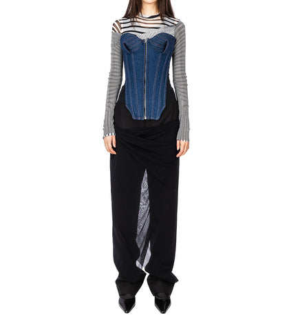 DENIM CORSET WITH MESH DETAIL INDIGO/BLACK
