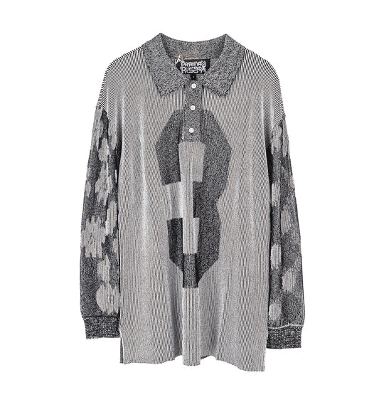 ILLUSION KNIT LONGSLEEVE POLO BLACK/WHITE