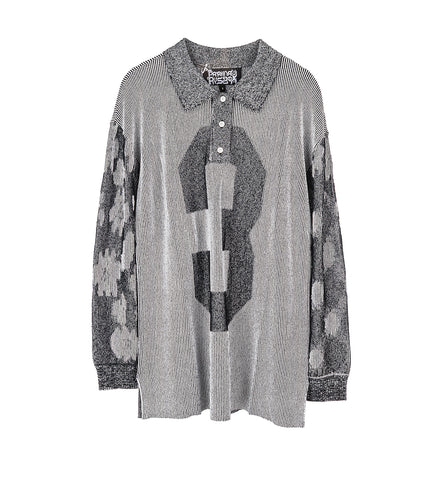 ILLUSION KNIT LONGSLEEVE POLO BLACK/WHITE