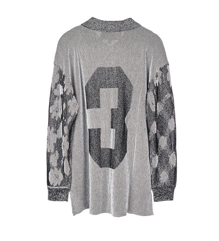 ILLUSION KNIT LONGSLEEVE POLO BLACK/WHITE
