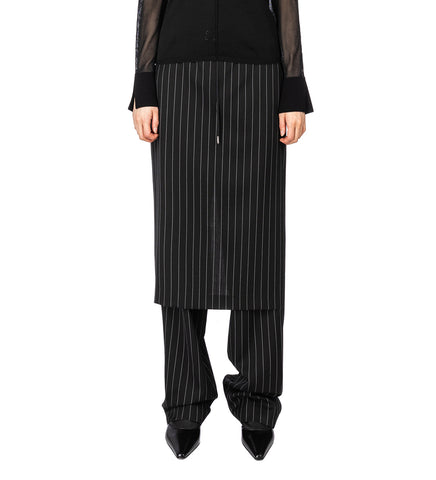 PINSTRIPE WOOL TAILORED PANT SKIRT WITH CORSET BLACK/WHITE