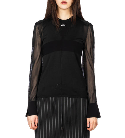 VISCOSE KNITTED LONG SLEEVES CREW NECK PULLOVER BLACK