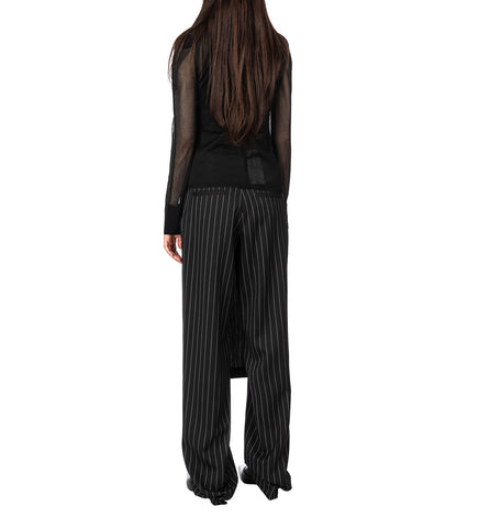 PINSTRIPE WOOL TAILORED PANT SKIRT WITH CORSET BLACK/WHITE