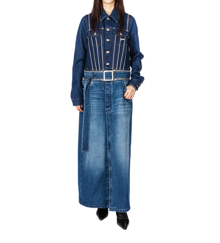 DENIM COAT WITH ZIP BELT AND REMOVABLE BOTTOM INDIGO