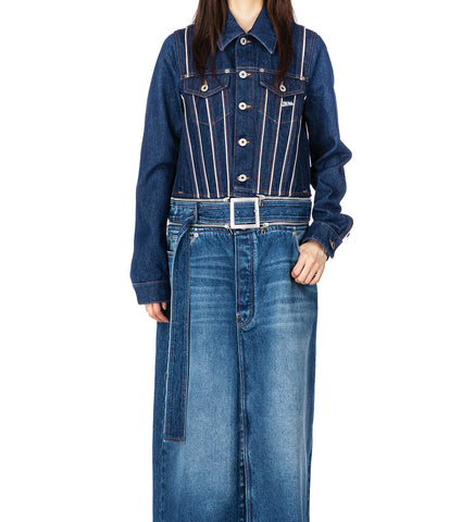 DENIM COAT WITH ZIP BELT AND REMOVABLE BOTTOM INDIGO