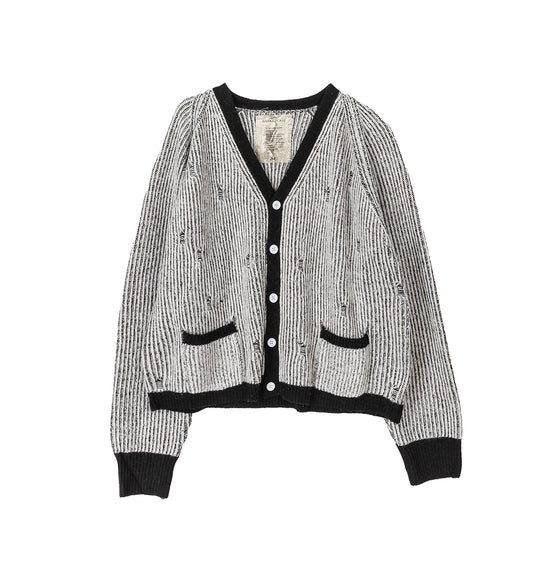 BLEACH KNIT CARDIGAN WHITE/BLACK