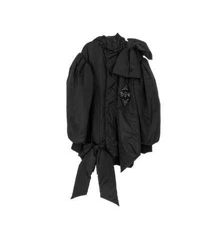 OVERSIZED BOW DETAIL BOMBER JACKET W/ EMB. BLACK/JET