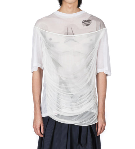 DRAPED MESH TEE WHITE