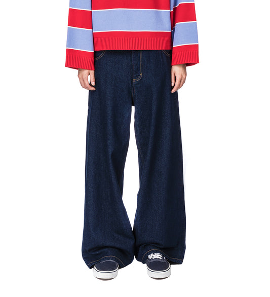 WIDE LEG JEAN WITH KNIT PATCH BLUE