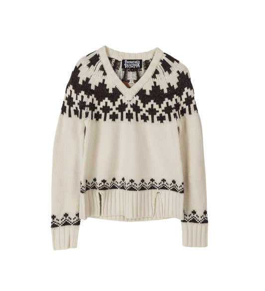 WARRIOR V NECK JUMPER CREME/BROWN