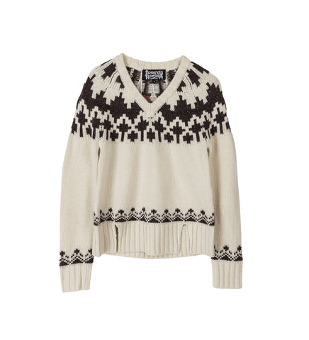WARRIOR V NECK JUMPER CREME/BROWN