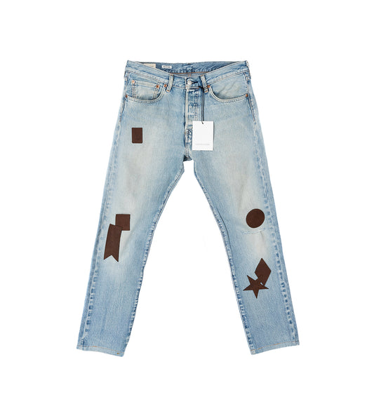 BROWN PATCH VINTAGE BLUE JEANS BLUE/BROWN