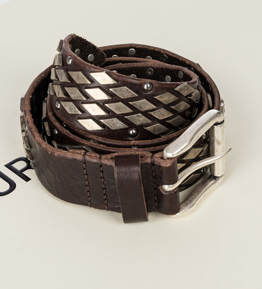 ABSTRACT SNAKE BELT OILY BROWN COWHIDE