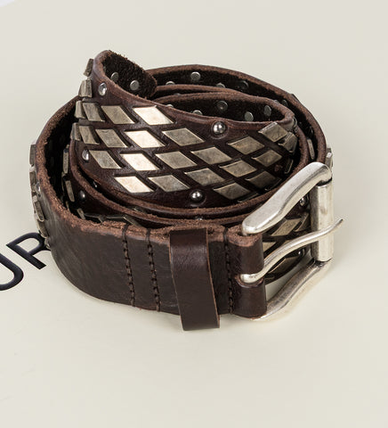 ABSTRACT SNAKE BELT OILY BROWN COWHIDE