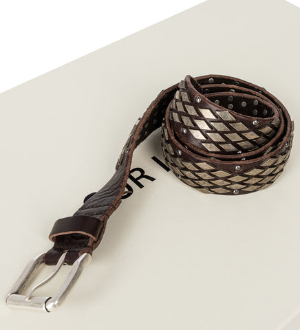 ABSTRACT SNAKE BELT OILY BROWN COWHIDE