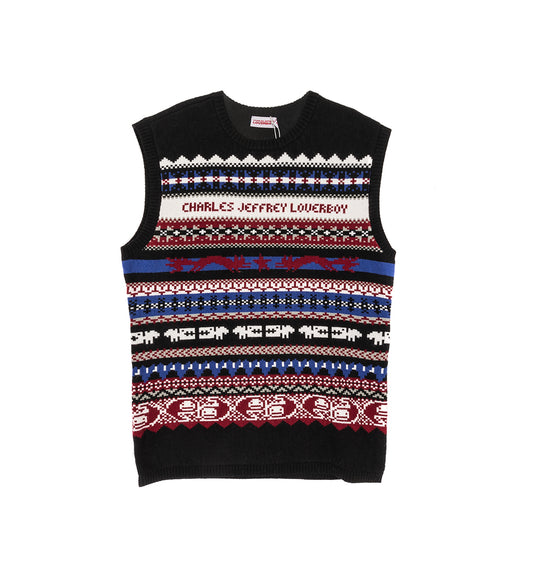 FINE FAIRISLE VEST BLACK/BLUE/PURPLE