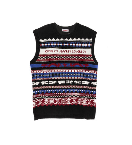 FINE FAIRISLE VEST BLACK/BLUE/PURPLE