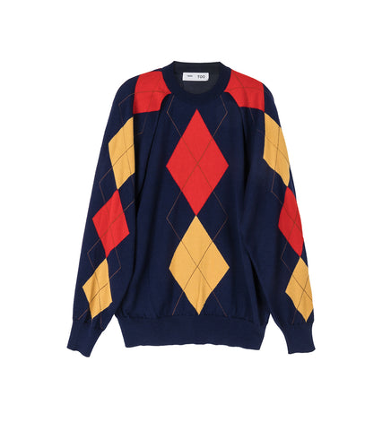ARGYLE KNIT PULLOVER NAVY