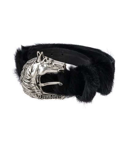 PONY HAIR COWBOY BELT BLACK