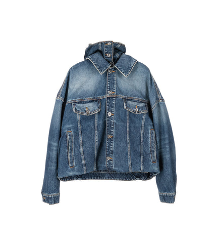 DOUBLE LAYER DENIM JACKET WITH HOOD DETAIL VINTAGEBLUE