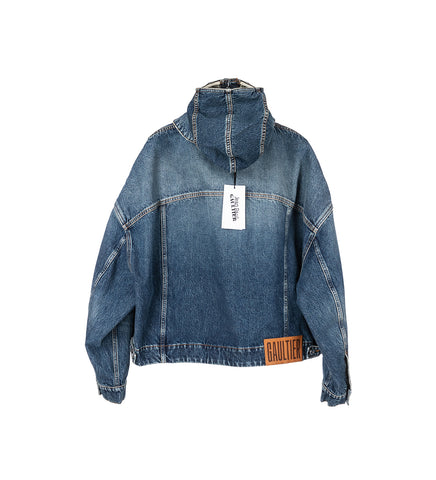 DOUBLE LAYER DENIM JACKET WITH HOOD DETAIL VINTAGEBLUE