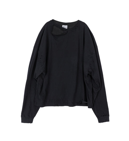 DISTRESSED SOFT LONG SLEEVE BLACK