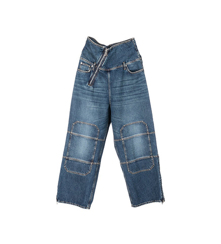 ZIPPED JEAN AND DENIM PATCH ON KNEE AND BACK VINTAGEBLUE