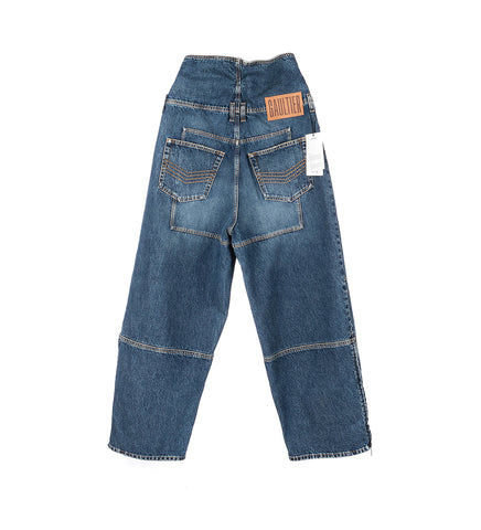ZIPPED JEAN AND DENIM PATCH ON KNEE AND BACK VINTAGEBLUE