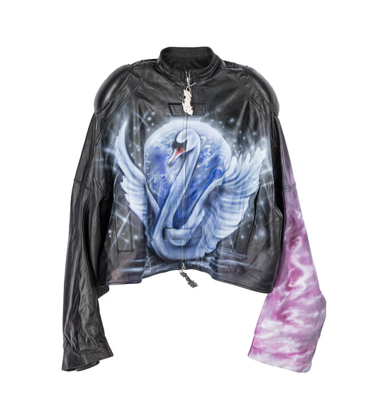 SWAN LEATHER JACKET BLACK/LILAC