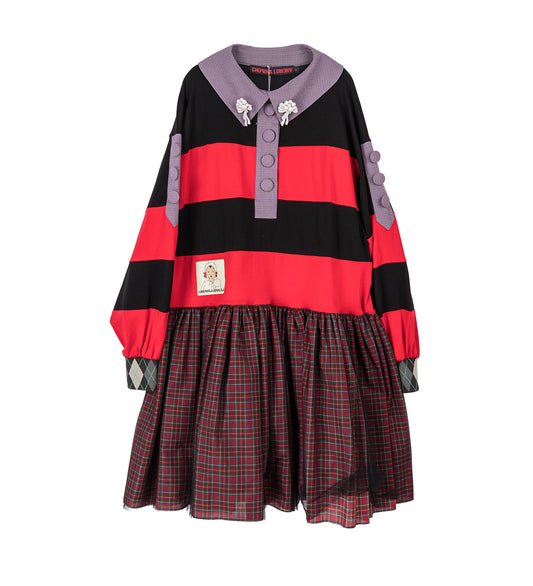 BARKIE RUGBY DRESS BLACK/RED MULTI
