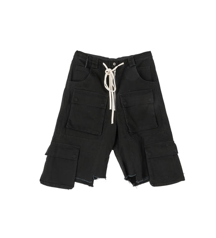 DENIM CARGO MEGA SHORTS WASHED BLACK