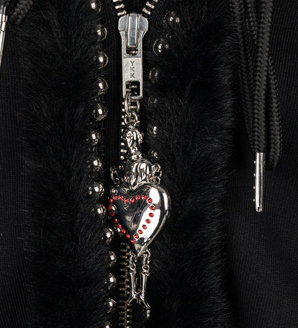 FUZZY PEARL ZIP HOODIE BLACK