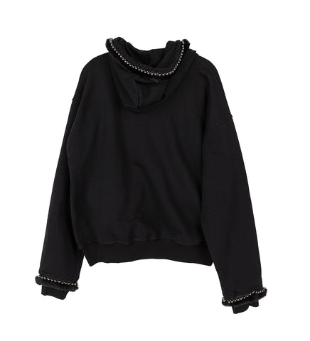 FUZZY PEARL ZIP HOODIE BLACK