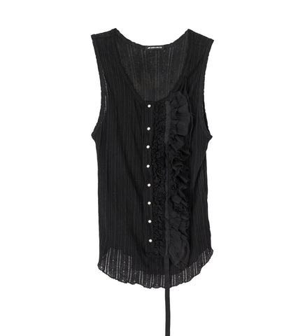 GAUT SERAFINO TANK TOP WITH SILK CREPONNE RUFFLES BLACK