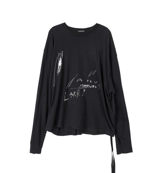 EMIL RELAX FIT LONG SLEEVE BOXY T-SHIRT ARE YOU DREAMING SKETCH PRINT BLACK