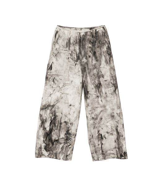 LEATHER WIDE LEG PANTS WHITE/GREY
