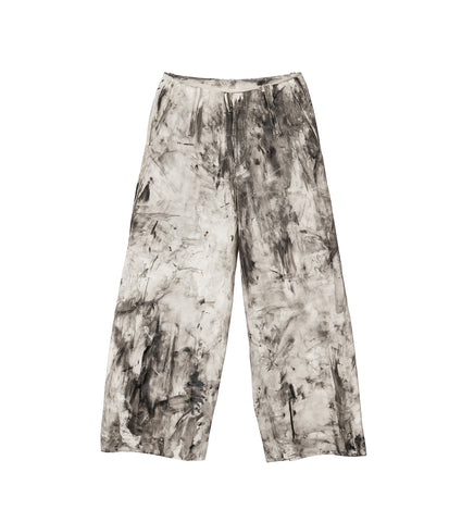 LEATHER WIDE LEG PANTS WHITE/GREY