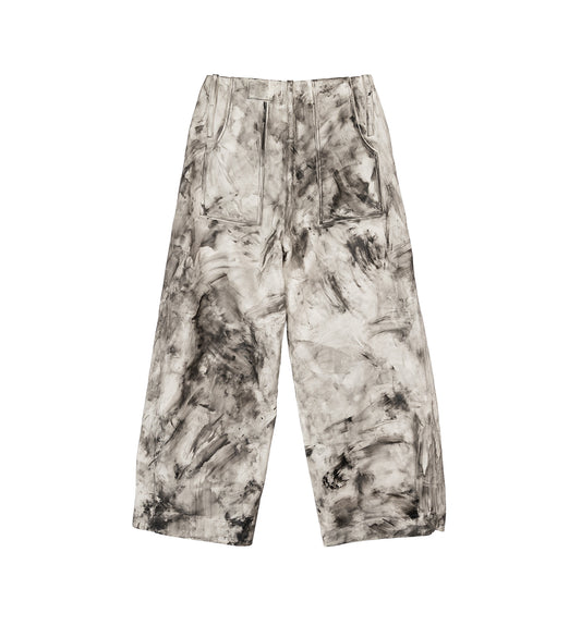 LEATHER WIDE LEG PANTS WHITE/GREY
