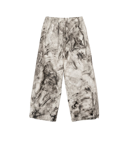 LEATHER WIDE LEG PANTS WHITE/GREY