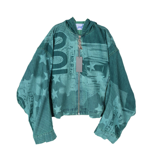 HOODIE DENIM JACKET INDIGO/GREEN