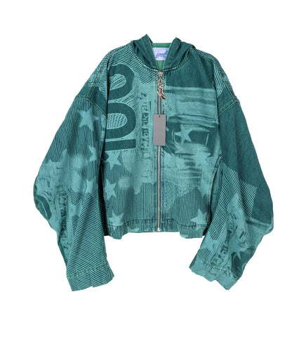 HOODIE DENIM JACKET INDIGO/GREEN