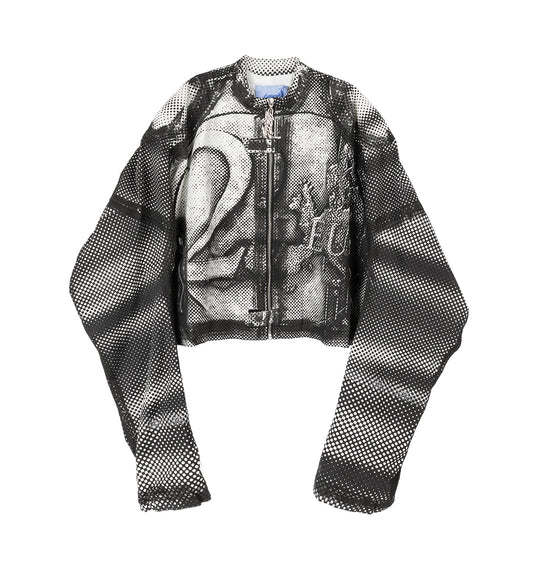 DENIM MOTORCYCLE JACKET WHITE/BLACK