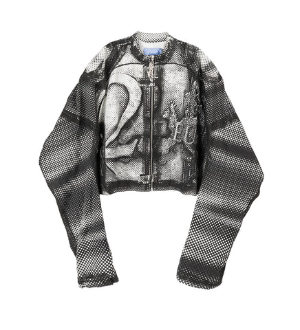 DENIM MOTORCYCLE JACKET WHITE/BLACK