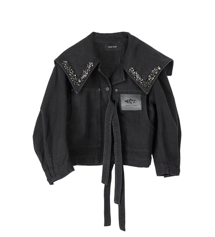 CROPPED SAILOR COLLAR WORKWEAR BOW JACKET BLACK/JET