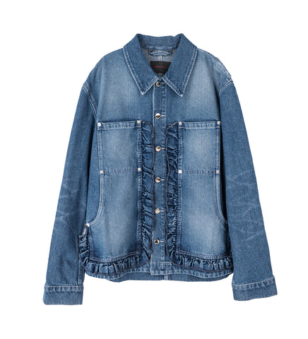 OVERSIZED RUFFLE FRILL WORKWEAR JACKET INDIGO