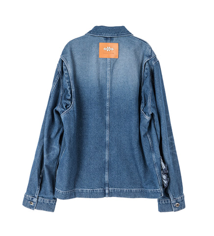 OVERSIZED RUFFLE FRILL WORKWEAR JACKET INDIGO