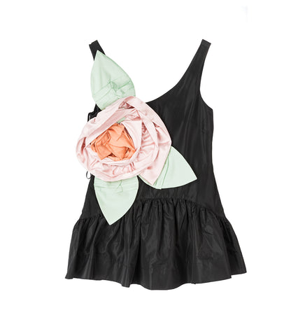 PRESSED ROSETTE TILTED NECK PEPLUM TOP BLACK/MULTI