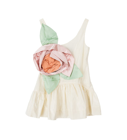 PRESSED ROSETTE TILTED NECK PEPLUM TOP CREAM/MULTI